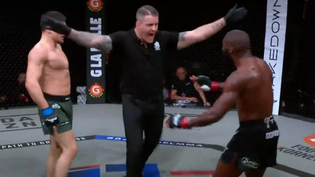 Cédric Doumbé a été arrêté au 3e round de son combat contre Baki pour s'être plaint à répétition d'une écharde dans son pied. 