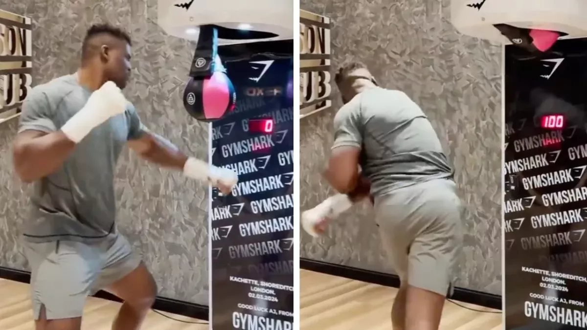 Francis Ngannou a obtenu le score maximal de 999 points à la machine à coups de poings. 