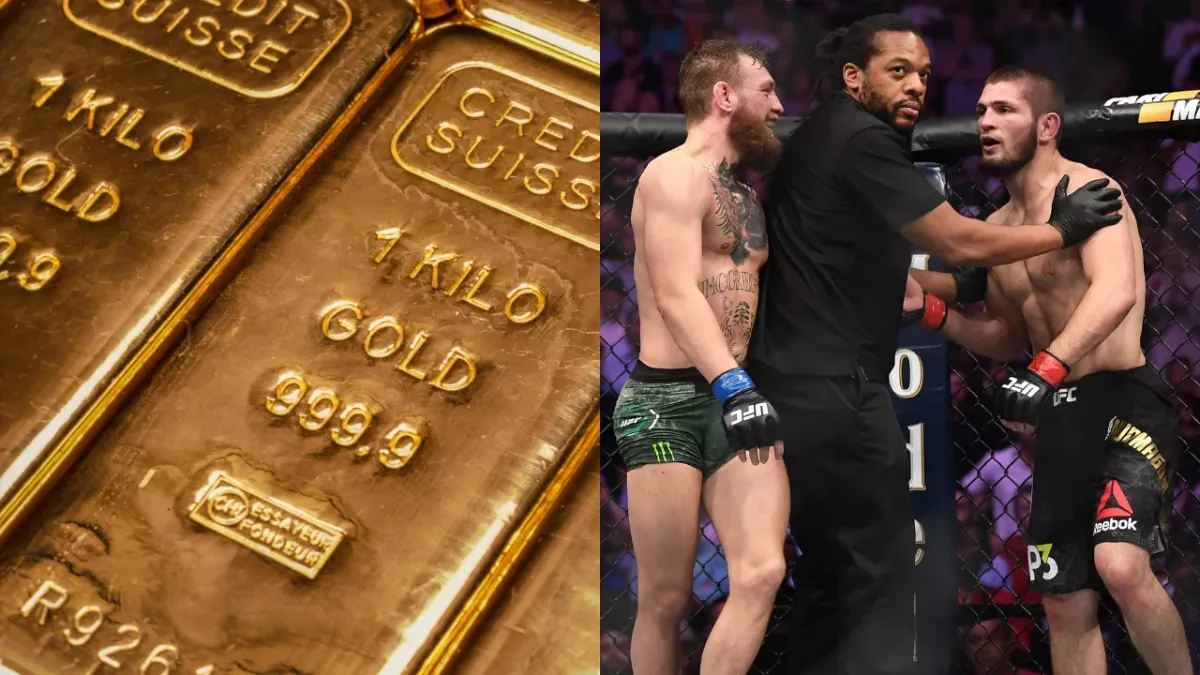 Khabib Nurmagomedov  et Conor McGregor séparé par Herb Dean