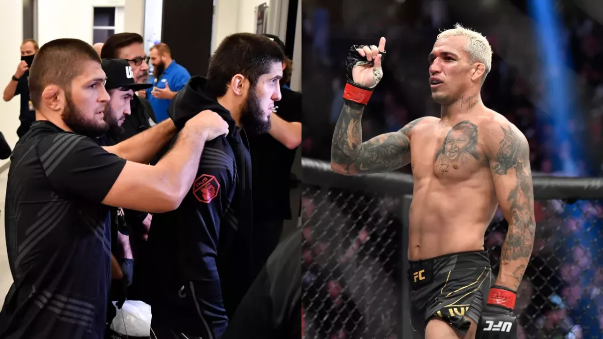 Khabib Nurmagomedov avec Islam Makhachev et Charles Oliveira 