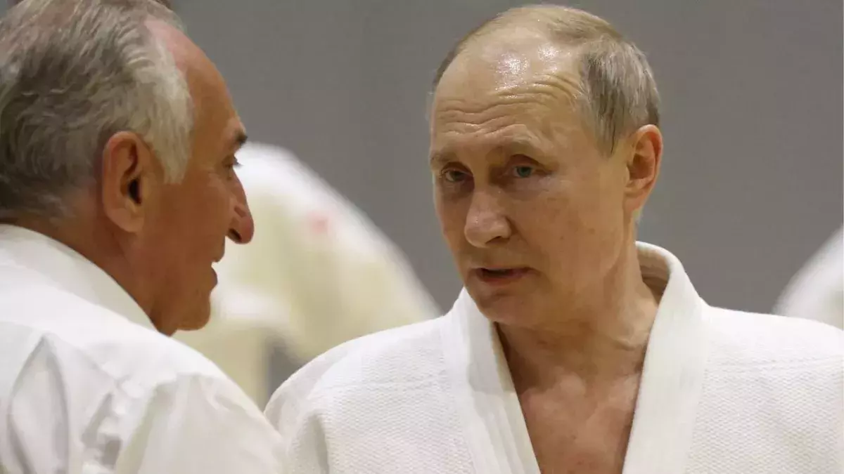 Vladimir Poutine lors d'un entrainement de judo en Russie. 