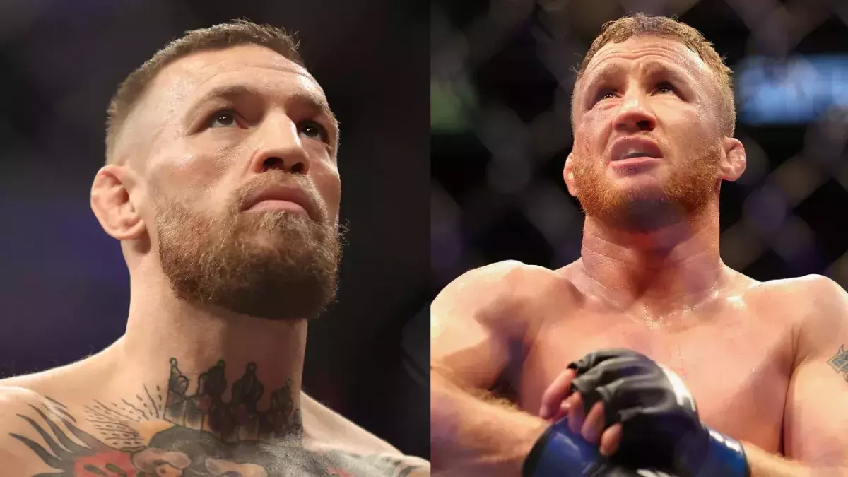 Conor McGregor et Justin Gaethje dans la cage 