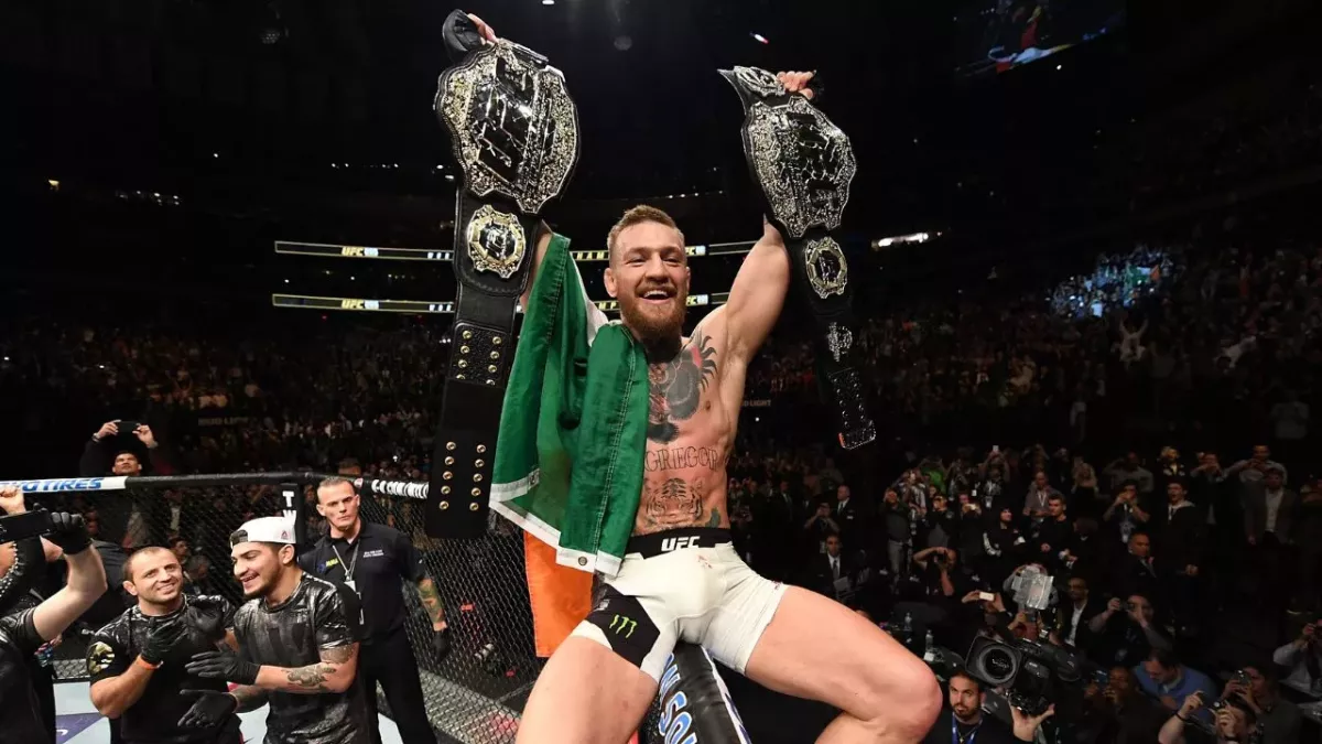 Conor McGregor lors de l'UFC 205 après sa victoire contre Eddie Alvarez. 