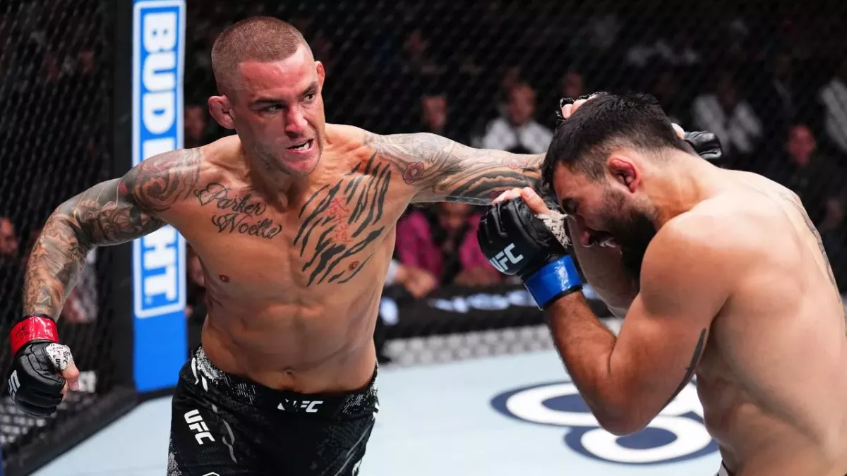 Dustin Poirier a battu Benoit Saint-Denis par KO au deuxième round de leur combat à l'UFC 299. 