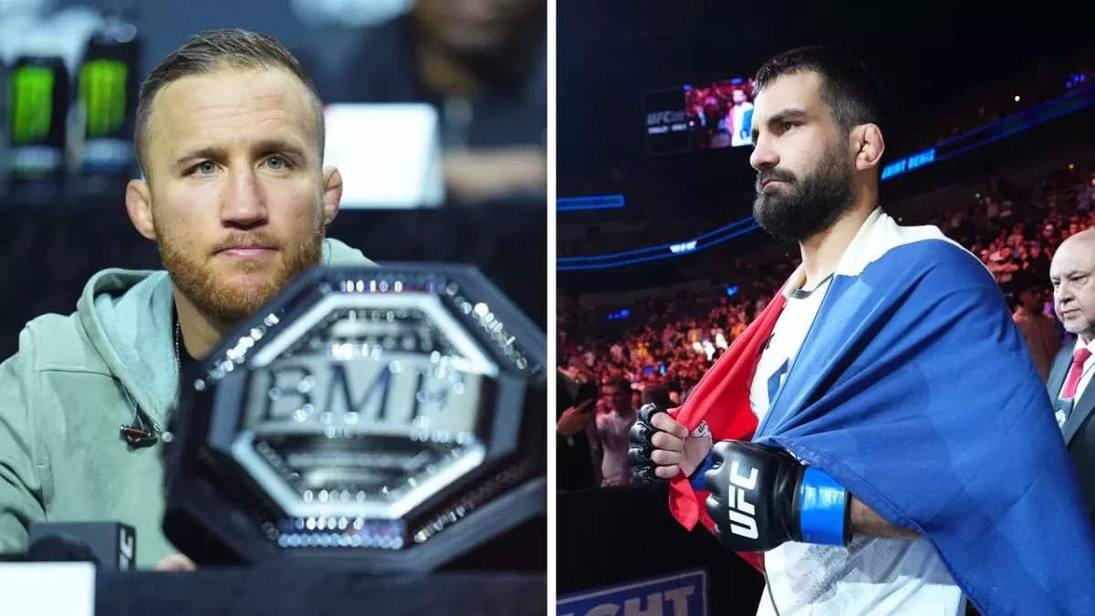 Justin Gaethje, champion BMF de l'UFC, et Benoit Saint-Denis. 