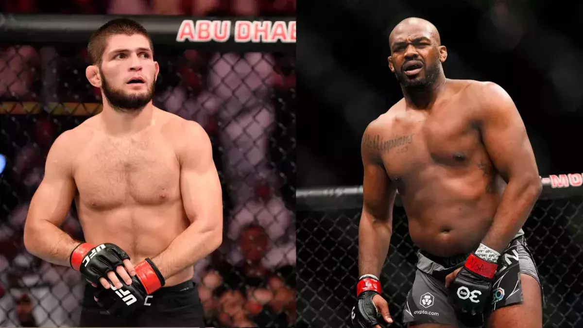 Khabib Nurmagomedov et Jon Jones dans la cage