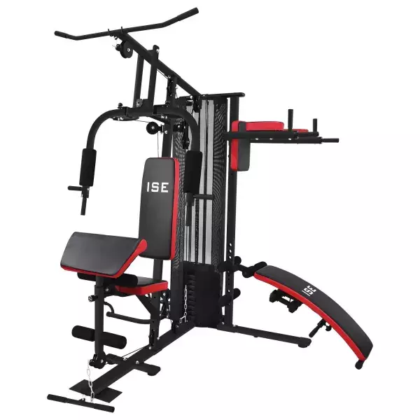 Ce banc développé par ISE est surtout une station complète de musculation. La Rolls Royce de l'entraînement a des poids intégrés et demande une place importante. Prix : 369,99 euros au lieu de 469,99.
